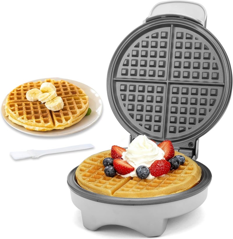 FineMade 7 Inches Classic Waffle Maker Machine, Round Waffle Iron, Electric Waffle Maker with Non-stick Cooking Plates, Silver - Image 1